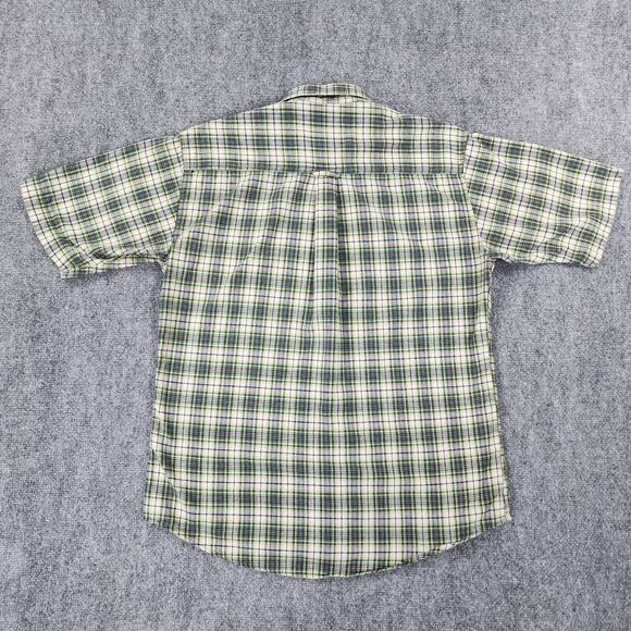 Woolrich Shirt Mens Medium Navy Mini Plaid Woven Short Sleeve Casual Button Up - Picture 4 of 16